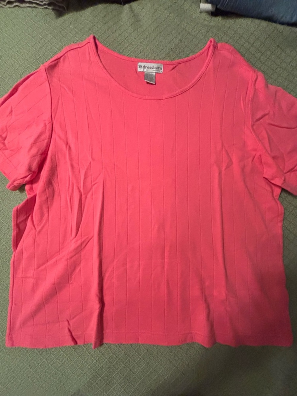 Dressbarn Ladies Ribbed Short-Sleeve Top Bundle - Light Green & Coral - Picture 3 of 3